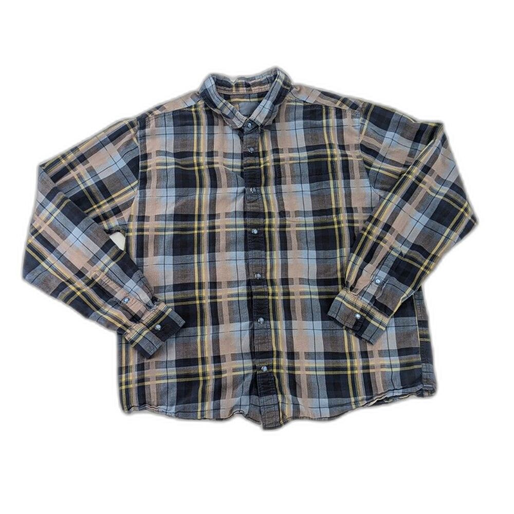 Prana Men's Blue Cotton Flannel Button Up Plaid Long Sleeve Shirt Size Large